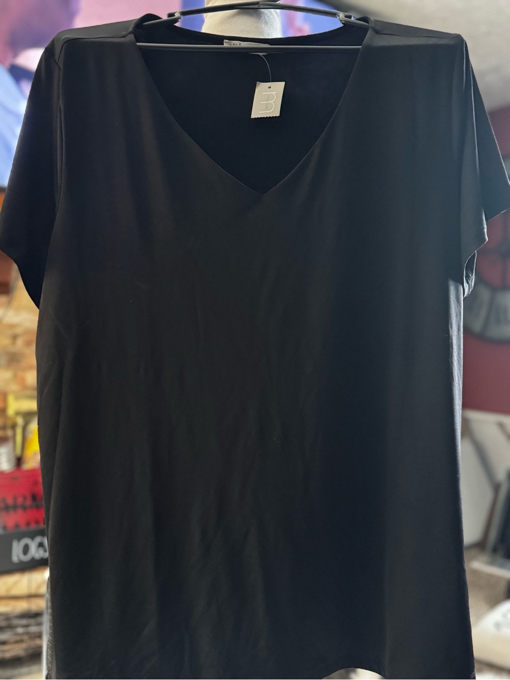 Black V-Neck Short Sleeve Blouse by Edgely
